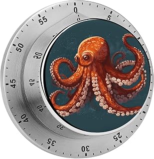 Animal Octopus Timer Exquisite Stainless Steel Magnetic Timers Waterproof Durable Mechanical Countdown Countup for Loud Alarm for Baking Grilling Studying