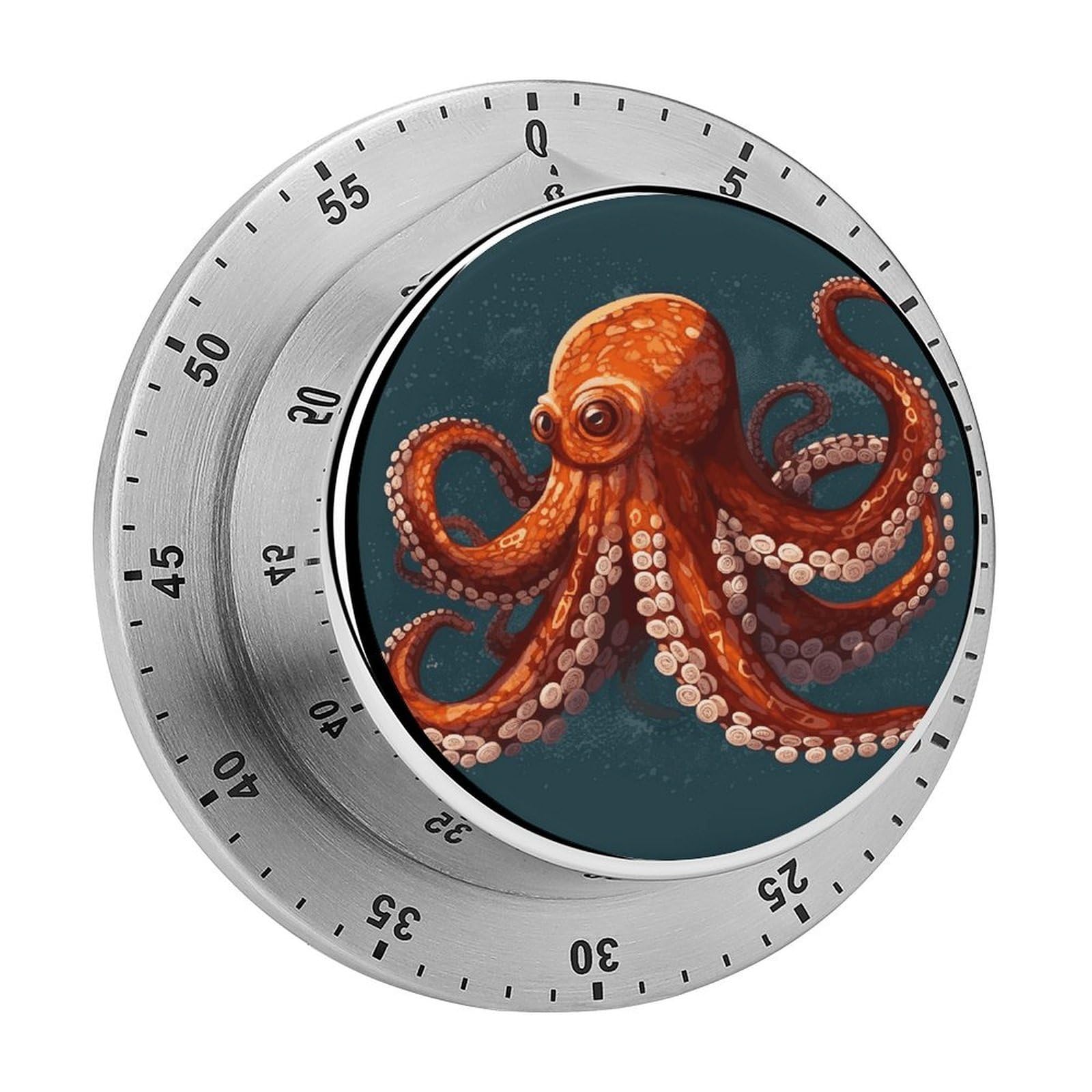 Animal Octopus Visual Timer with Loud Alarm 60-Minute Kitchen Timers Exquisite Stainless Steel Body - Mechanical Desk Timer Countdown Clock for Cooking Chef Clock