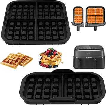 Silicone Waffle Mould Air Fryer Accessories for Philips Dual Basket Airfryer 3000 Series 6L/3L, Compatible with Tefal 2 Drawer Airfryer 5.2L/3.1L, Belgian Waffle Iron Alternative