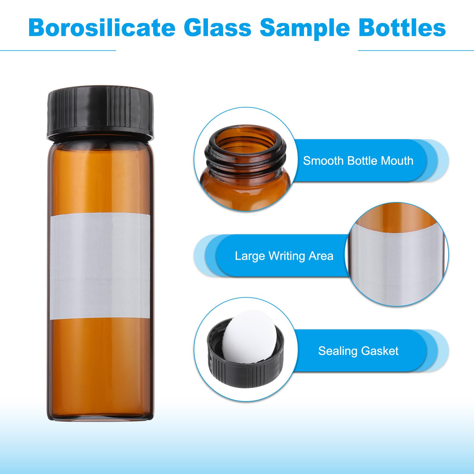 PATIKIL 6Pcs 30ml Pequeños Frascos de Vidrio Marrón con Tapa de Rosca Negra, Frascos de Muestra de Vidrio Borosilicato con Etiqueta para Almacenamiento de Sólidos, Líquidos y Polvos