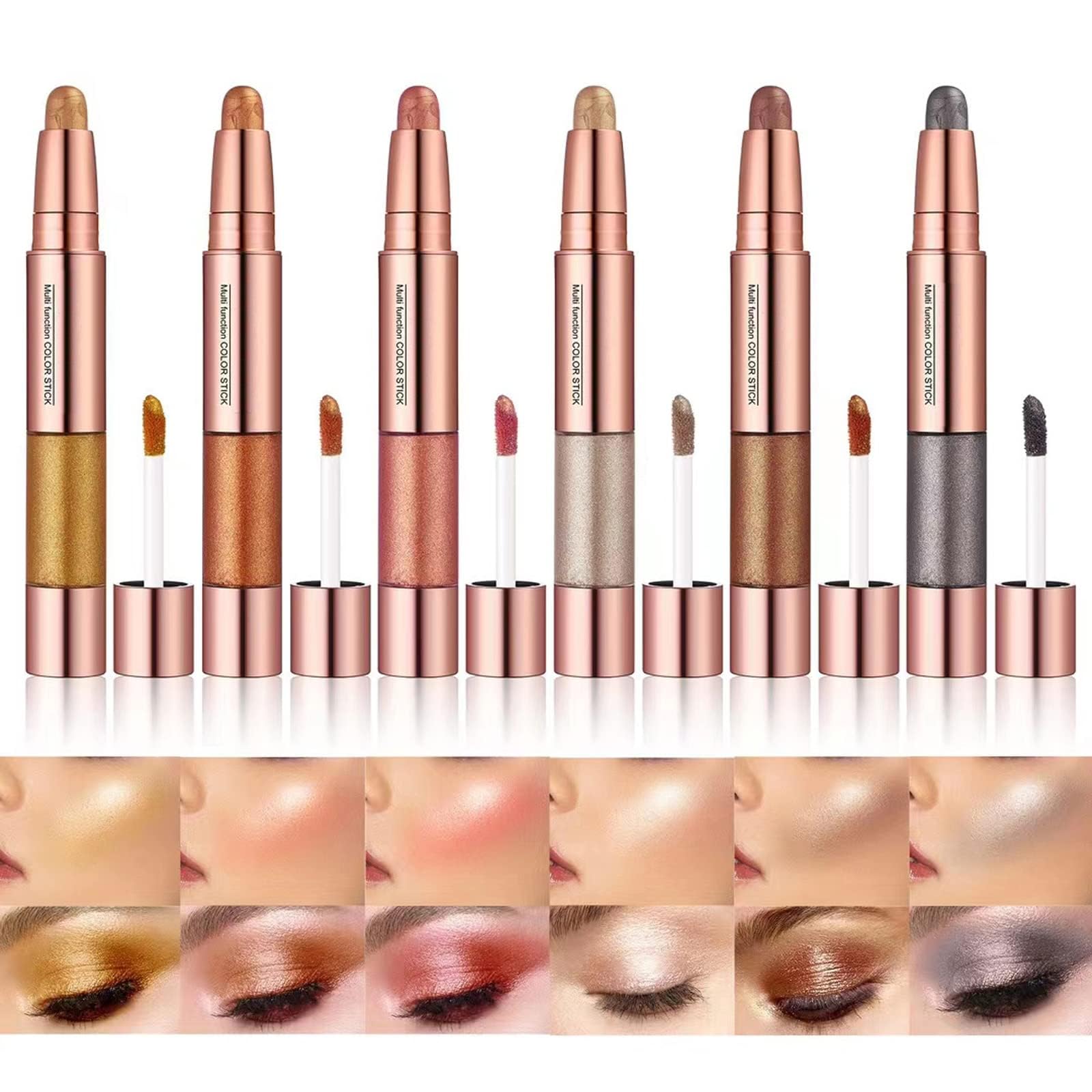 KASTWAVE6-Piece 2-in-1 Cream Metallic Cream Eyeshadow Stick Set with Highlighter: Enjoy a Versatile Collection of Creamy Eyeshadow and Highlighter Makeup Pencils