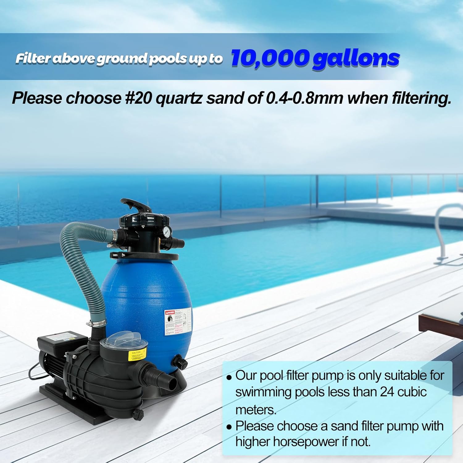 13" Pool Sand Filter with 3/4HP Pool Pump, 5-Way Valve 3336GPH 110-120V Pump Filtering Above Ground Swimming Pools up to 10,000 Gallon