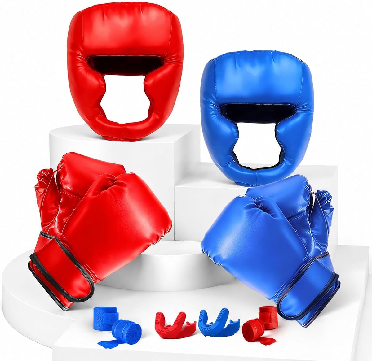 14 Pcs Boxing Set Boxing Equipment Set for Beginners Including 2 Pair of 6 oz Boxing Gloves Headgear Helmet Hand Wraps Mouth Guards Gifts Training Equipment