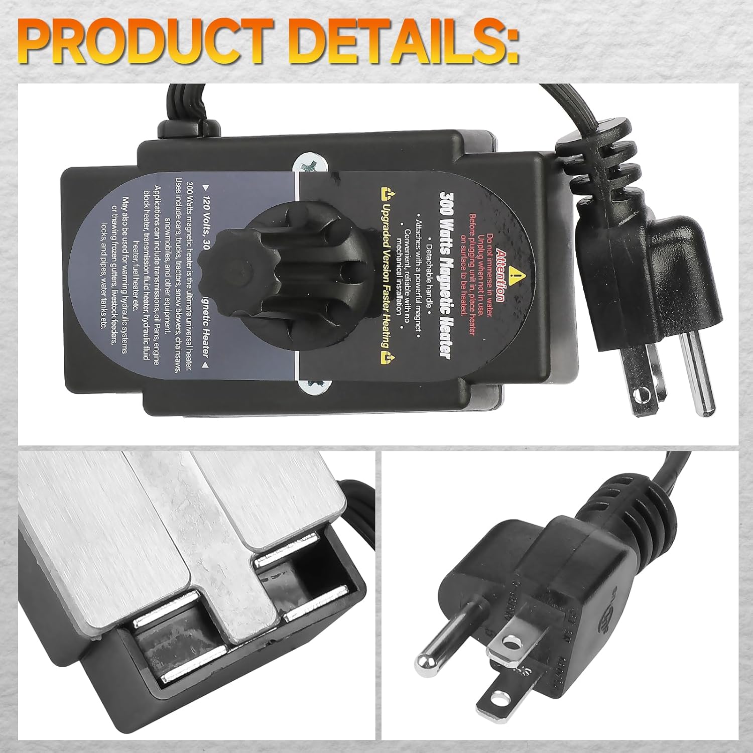 Magnetic Engine Block Heater, 120V, 300W, compatible with a diverse array of vehicles, equipment, components, and more.