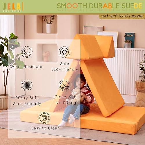 Miniatura 12 de jela Sofá de juego para niños, tamaño extendido, 8 piezas para la familia, sofá modular de espuma para niños y adultos, juego de casa de juegos para