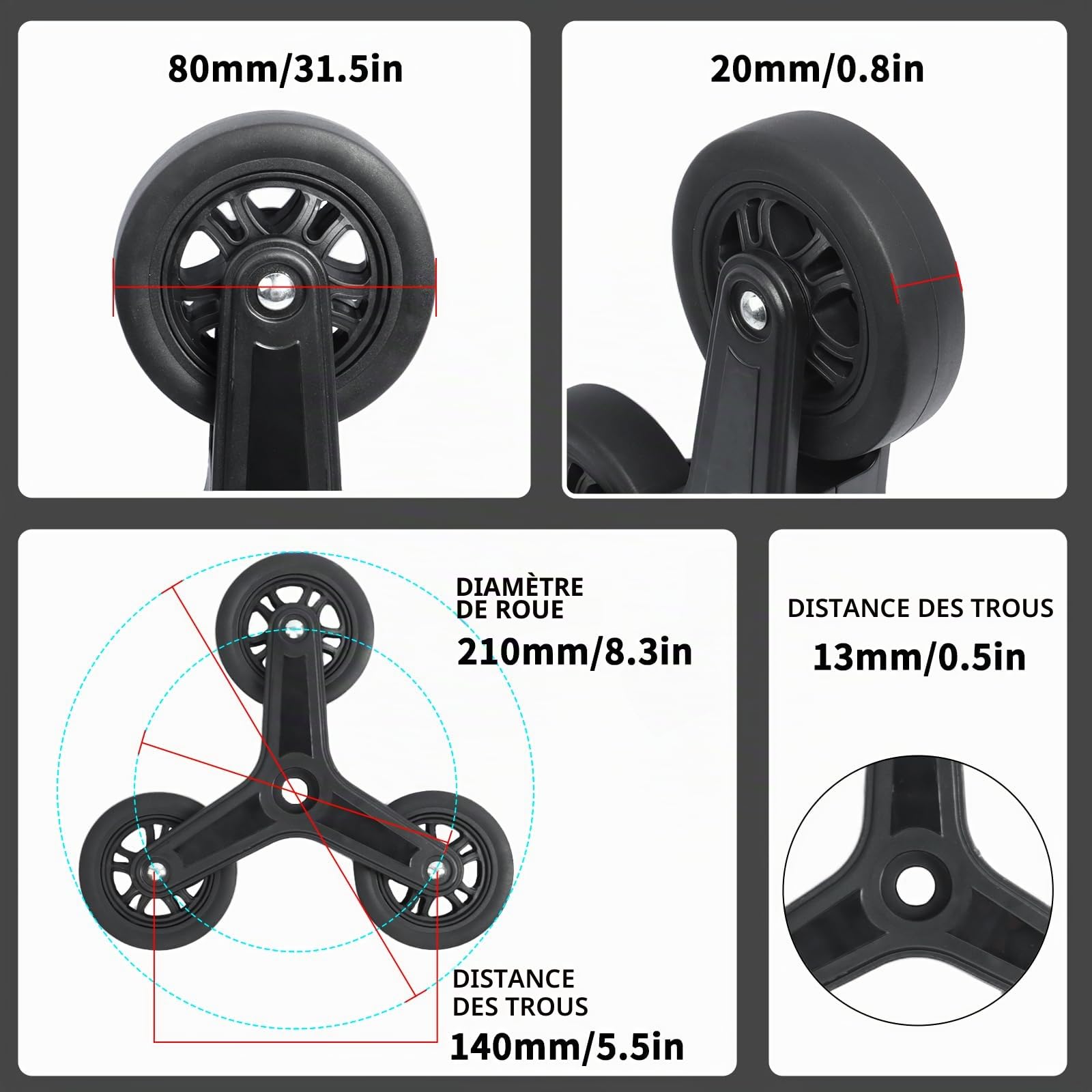 LexonElec x SELORSS 1 Paire de Roues de Remplacement Haute Résistance pour Escaliers - Roues Triangulaires Résistantes à l'Usure pour Chariot de Courses Pliable - Comprend Outil d'Installation