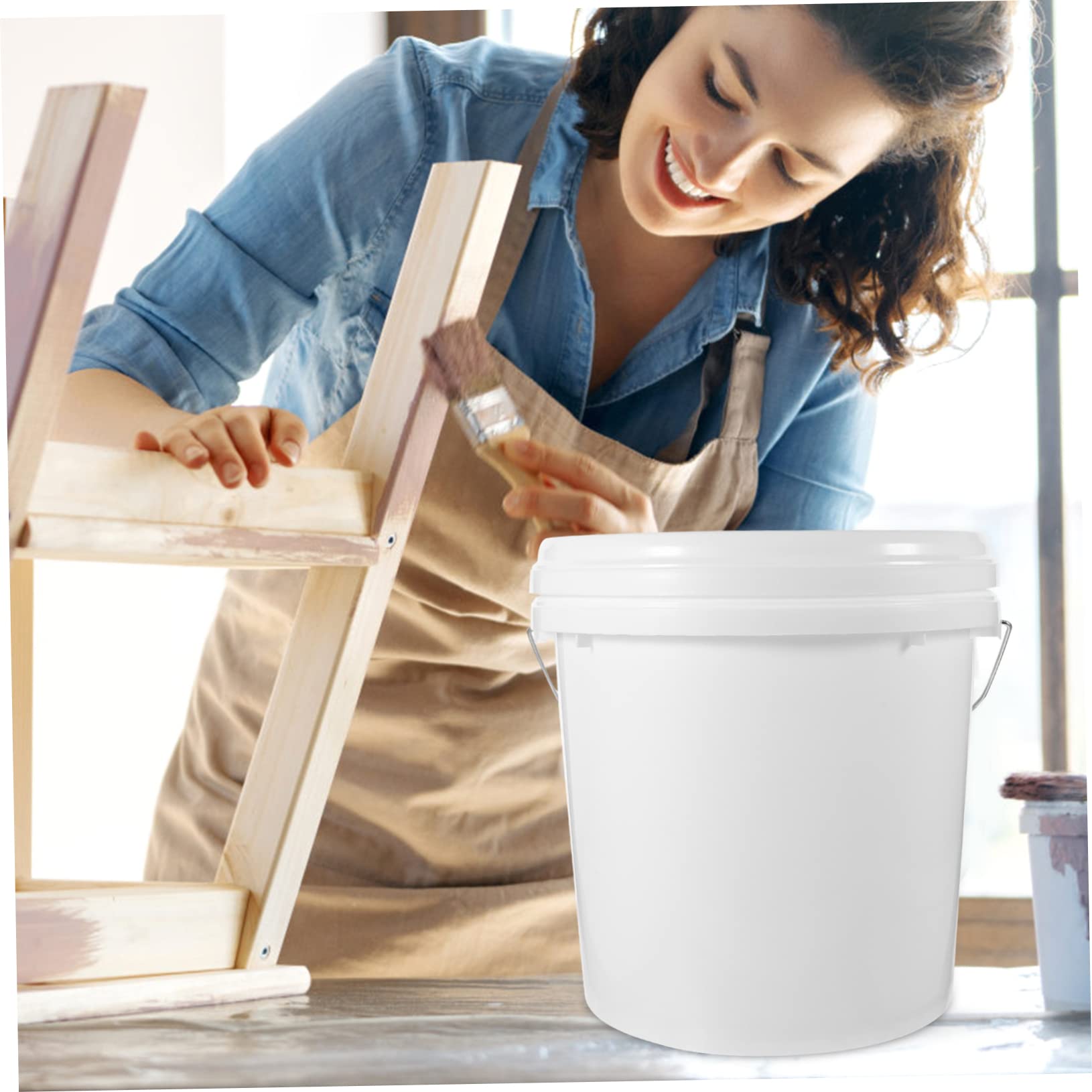 POPETPOP Cubo de Pintura Redondo de 10 litros White con Tapa Hdpe