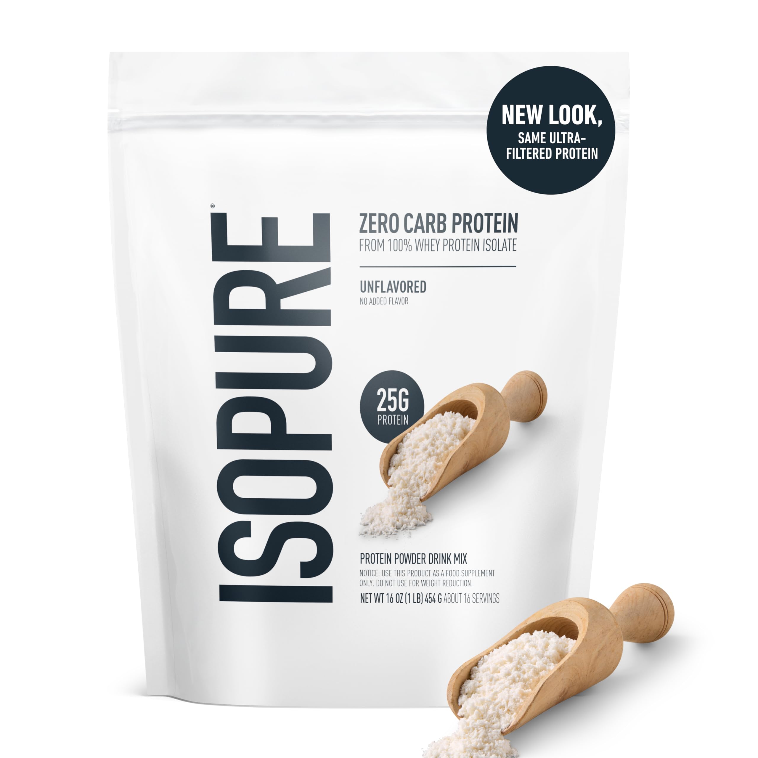 Isopure Unflavored Whey Isolate Protein Powder, with Vitamin C & Zinc for Immune Support, 25g Protein, Zero Carb & Keto Friendly, 1 Pound (Packaging May Vary)