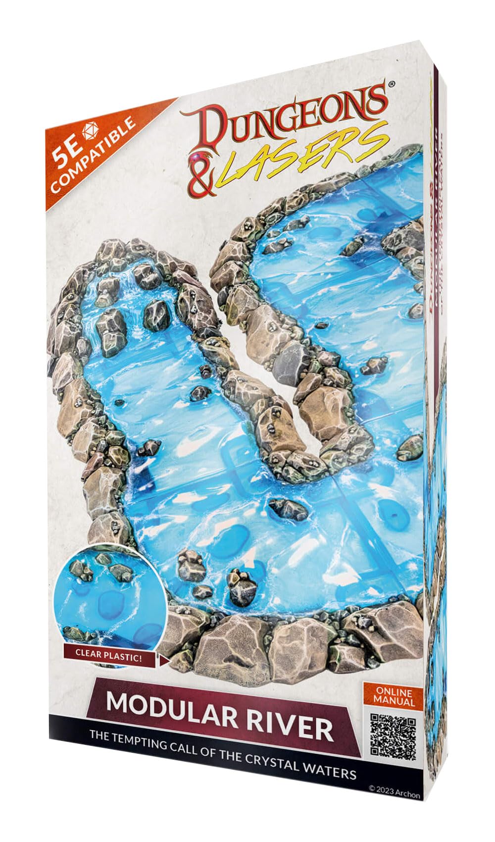 Dungeons & Lasers Modular River DND Terrain - 8 Pieces with Clear Plastic for Realistic Water Effect - for D&D and 5E Compatible Tabletop RPG Games - Unpainted and Unassembled - Ages 14 Years and up