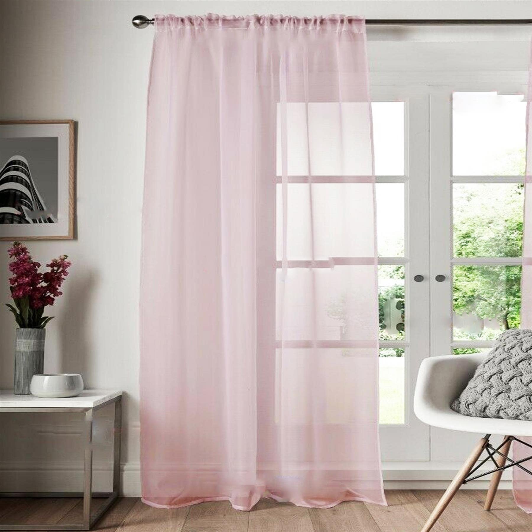 Roseley Slot Top Voile Curtain 1 Panel Mesh See Through Living Room Patio Door Drape Nursery Sheer Organza Net Curtain [Pink, W:58'' x D:48'']