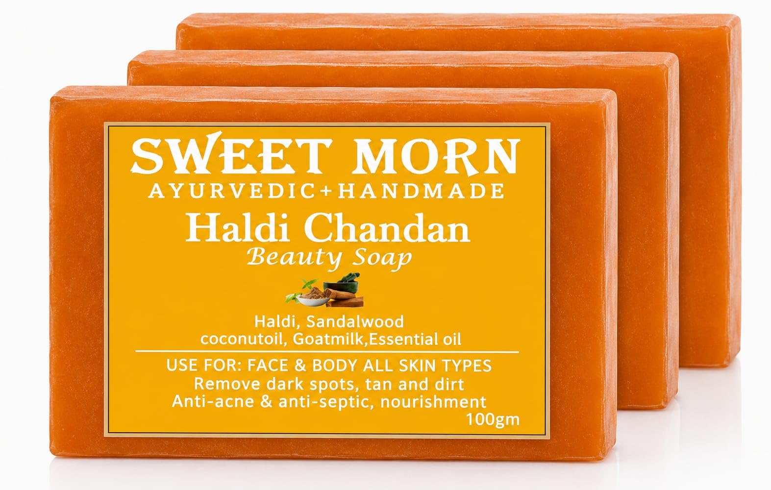 Haldi Chandan Ayurvedic Beauty Soap , Handmade Herbal Soap with Coconut Oil, Goat Milk and Essential Oils, Natural Skin Cleansing Bar for Face and Body, Anti-Pigmentation Care, 100g (PACK OF 3)-image-34