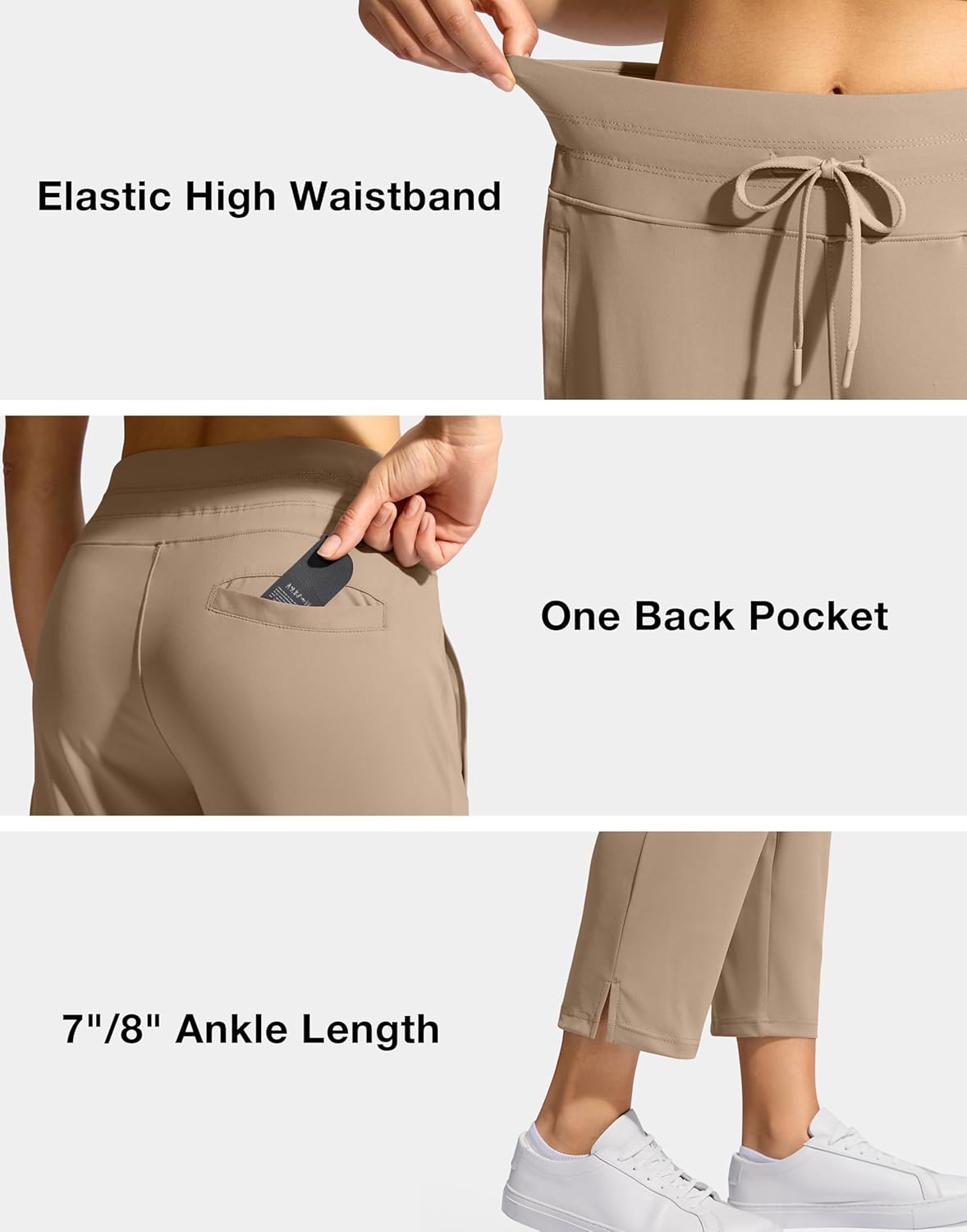 YYV Women's Pants with 3 Pockets High Waisted Golf Athletic Pants 7/8 Stretch Ankle Pants for Women Workout Travel Casual - Image 5