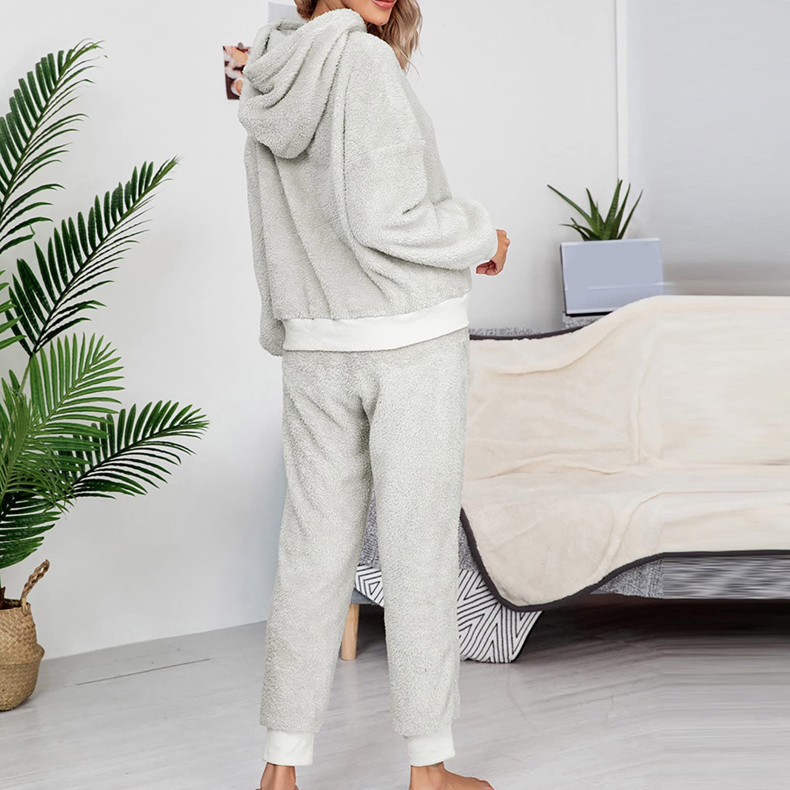 CMBSSTFC Damski długi zimowy przytulny strój rekreacyjny Elegancki duży rozmiar strój rekreacyjny Ciepły dres z podszewką Strój sportowy Elegancki flanelowy komplet piżam Bielizna nocna Puszysty