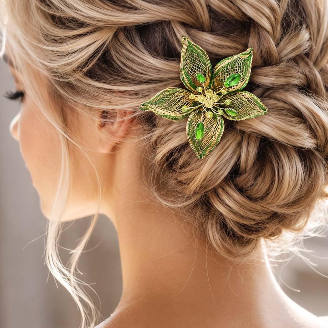 Casdre Green Flower Wedding Hair Comb Bridal Hair Accessories for Women