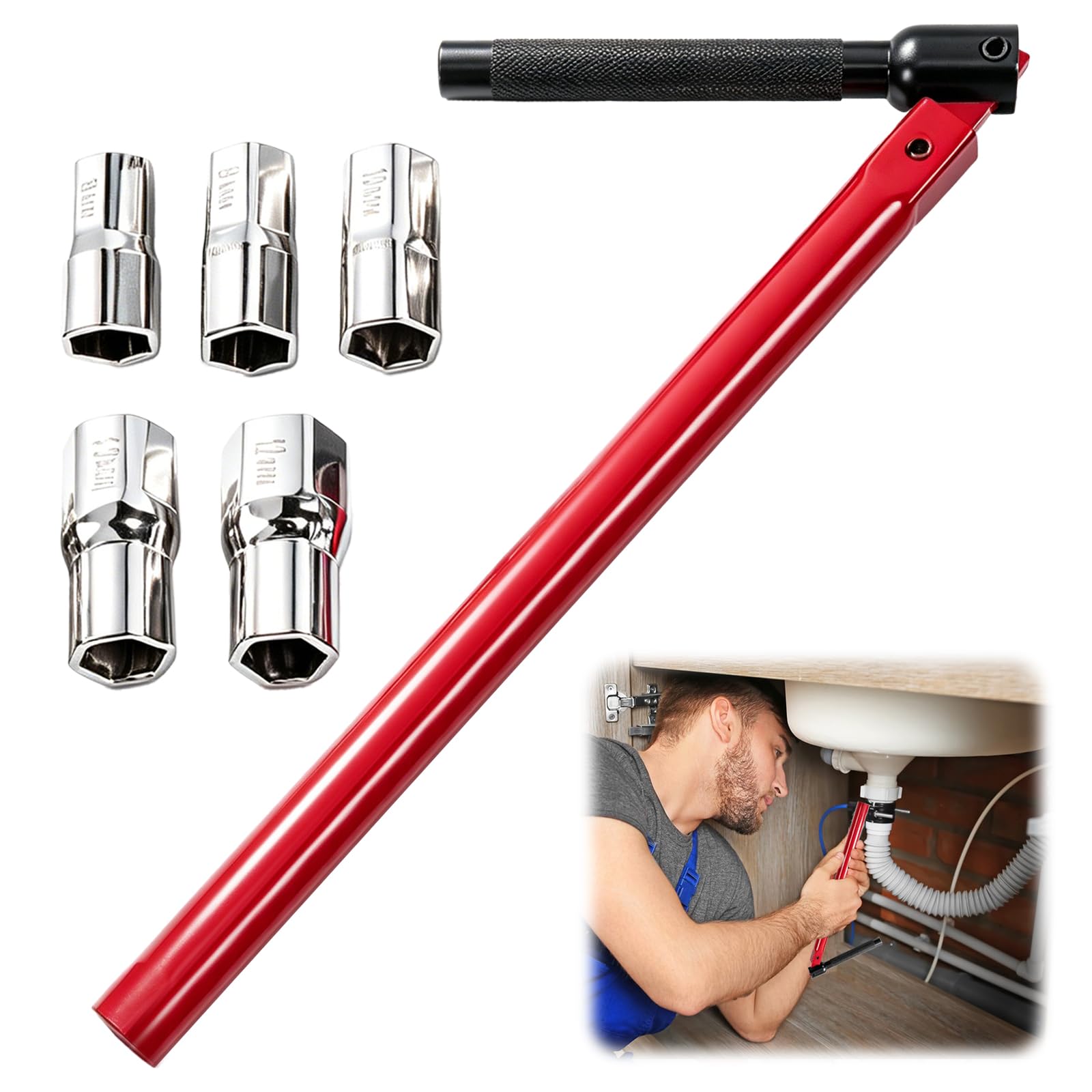 VBVOO Tap Spanner Set – 8-14mm Box Spanners for Taps, Faucet Nut Wrench Set – Adjustable Sink Tap Spanner for Basin Kitchen Bathroom Plumber Installation Tool (6 PCS)