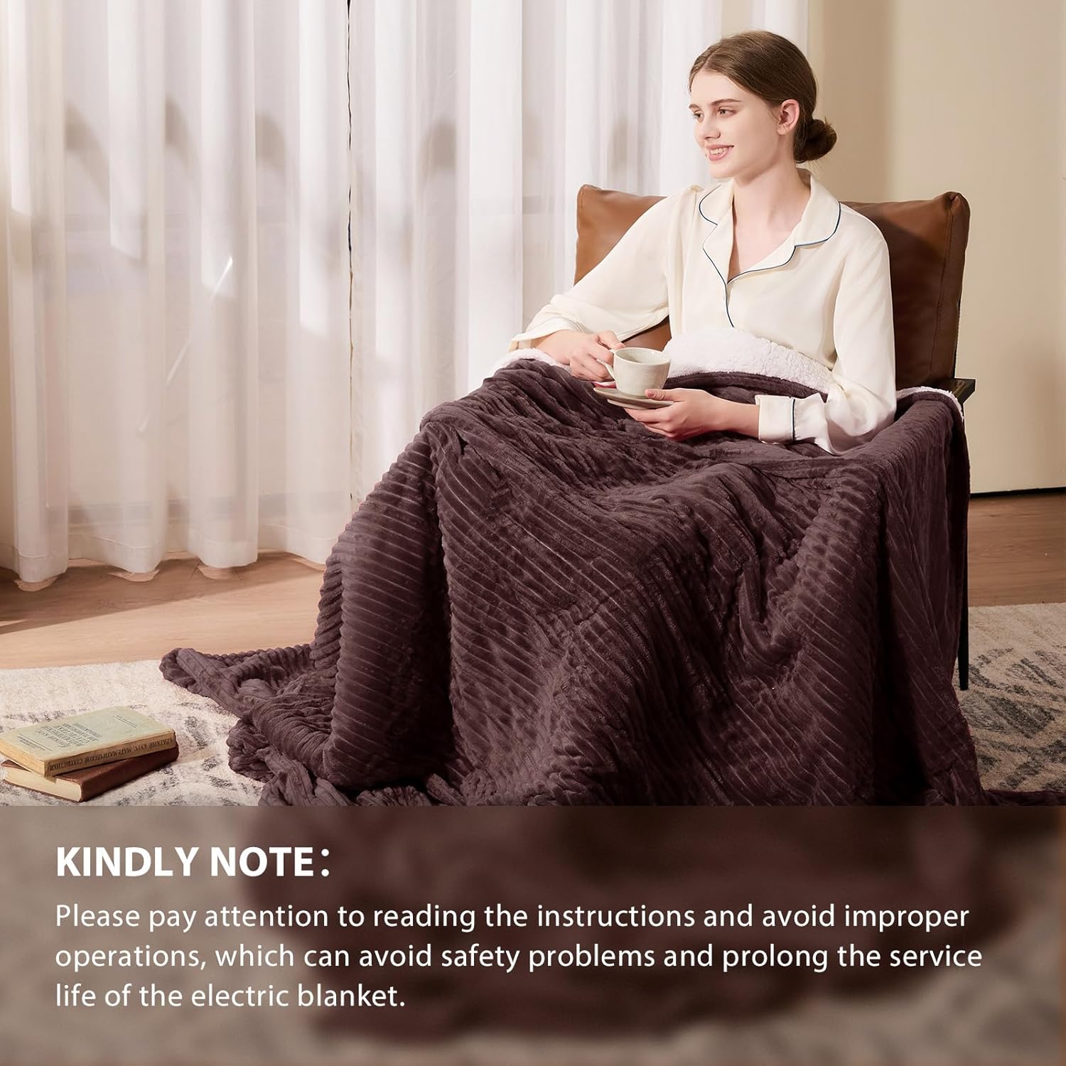 Homemate Electric Heated Blanket Queen Size - 84"x90" Heating Blanket Queen Size Dual Control 1/2/4/6/8 Hours Auto-Off 10 Heat Level Over-Heat Protection Soft Flannel Sherpa ETL Certification - Image 6