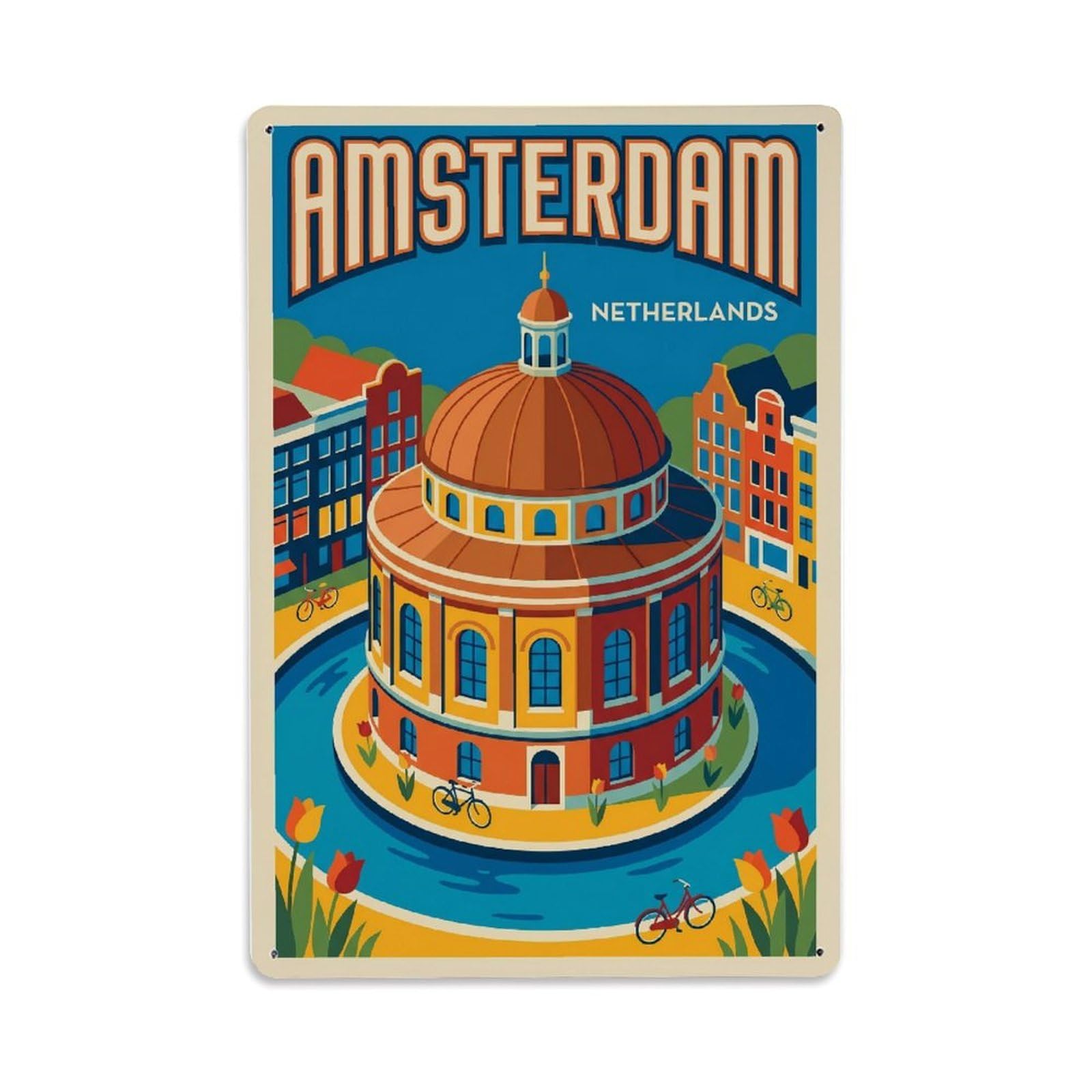 Vintage Travel Rotunda Netherlands Circular（1） Metal Tin Sign Plaque Wall Decor for Cafe, Club Bar, Office, Home Garden Metal Poster 8x12Inch