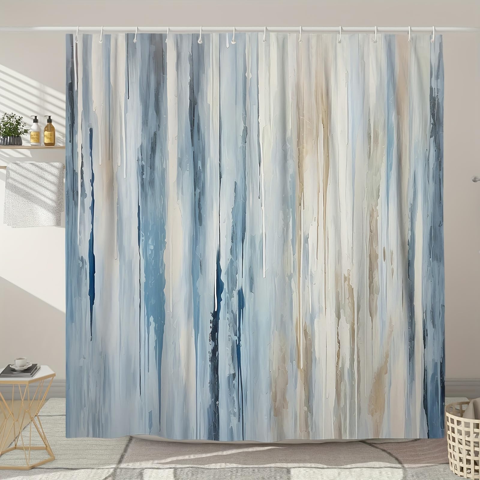Ekstra długa niebieska i biała marmurowa abstrakcyjna zasłona prysznicowa, można prać w pralce, idealna do wystroju łazienki (182 x 274 cm / 72 x 84 cale (szer. x wys.) / zasłona prysznicowa)