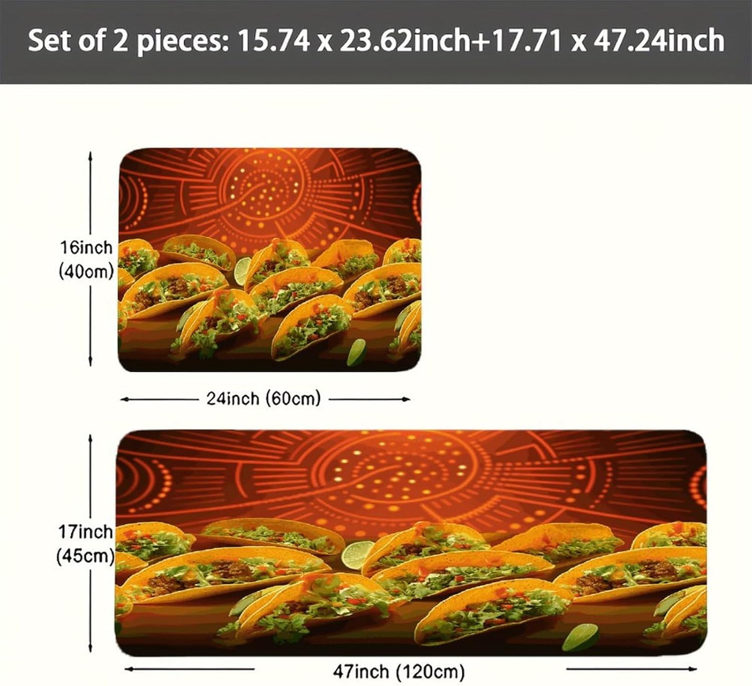 Food Pattern Funny Kitchen Mats with 2PCS Non-Slip Washable,Kitchen Rug Heavy Duty Durable, Floor Mats for Kitchen,Office,Sink,Laundry