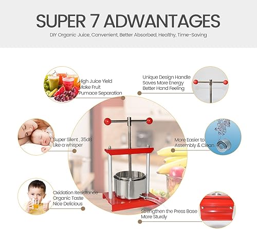 Miniatura 9 de SQUEEZE master Prensa manual para vino de hierbas y frutas (0.8 galones, azul)