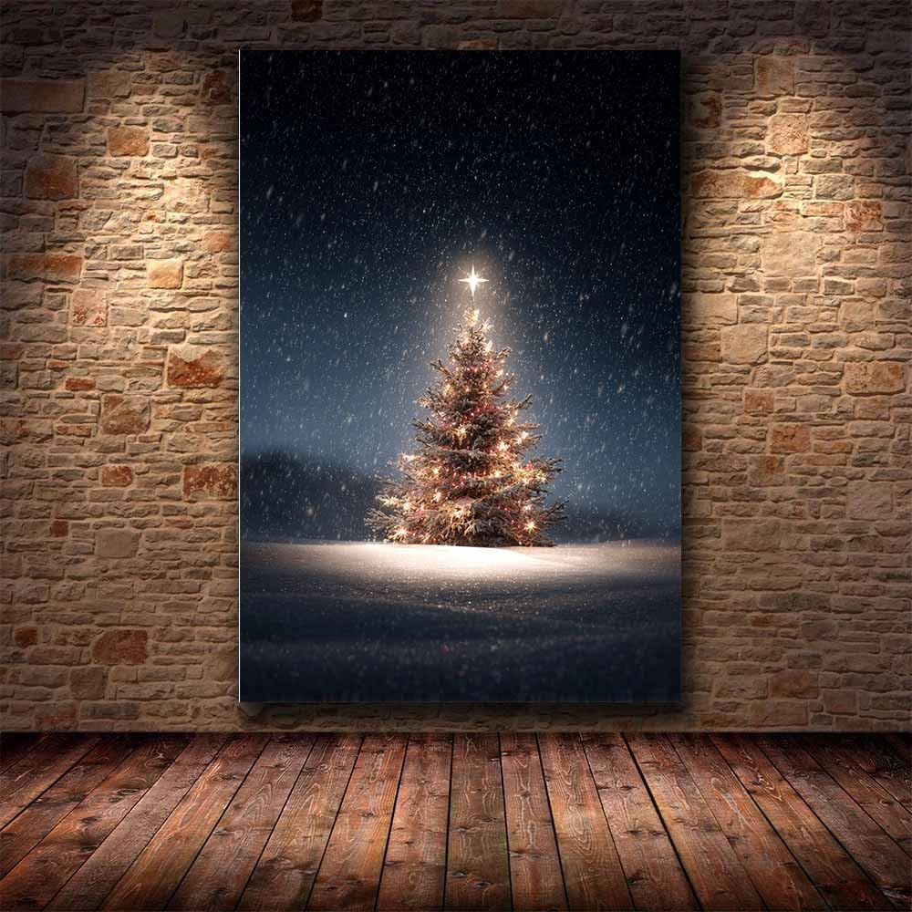 ZAMAEIU Vintage Choinka Sztuka ścienna Choinka Grafika Nadruk Retro Boże Narodzenie Pokój Dekoracja ścienna do domu sypialni salonu (czarna 63) - 60 x 90 cm oprawiona