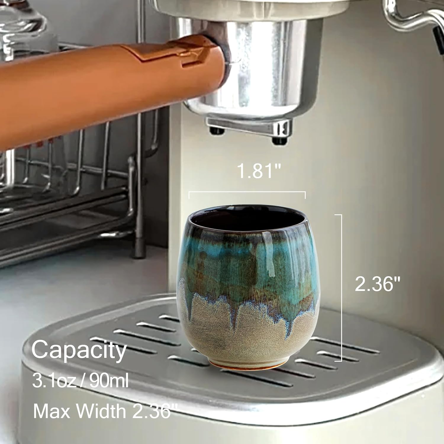 Hand-painted Ceramic Espresso Cup with Bamboo Tray holder and Spoons Set of 4, 2.7 Oz 80ml Kung Fu Tea Set,Demitasse cup,Tazas de Cafe, Yerba Mate Cup,Korean soju(4 Colors Mix)