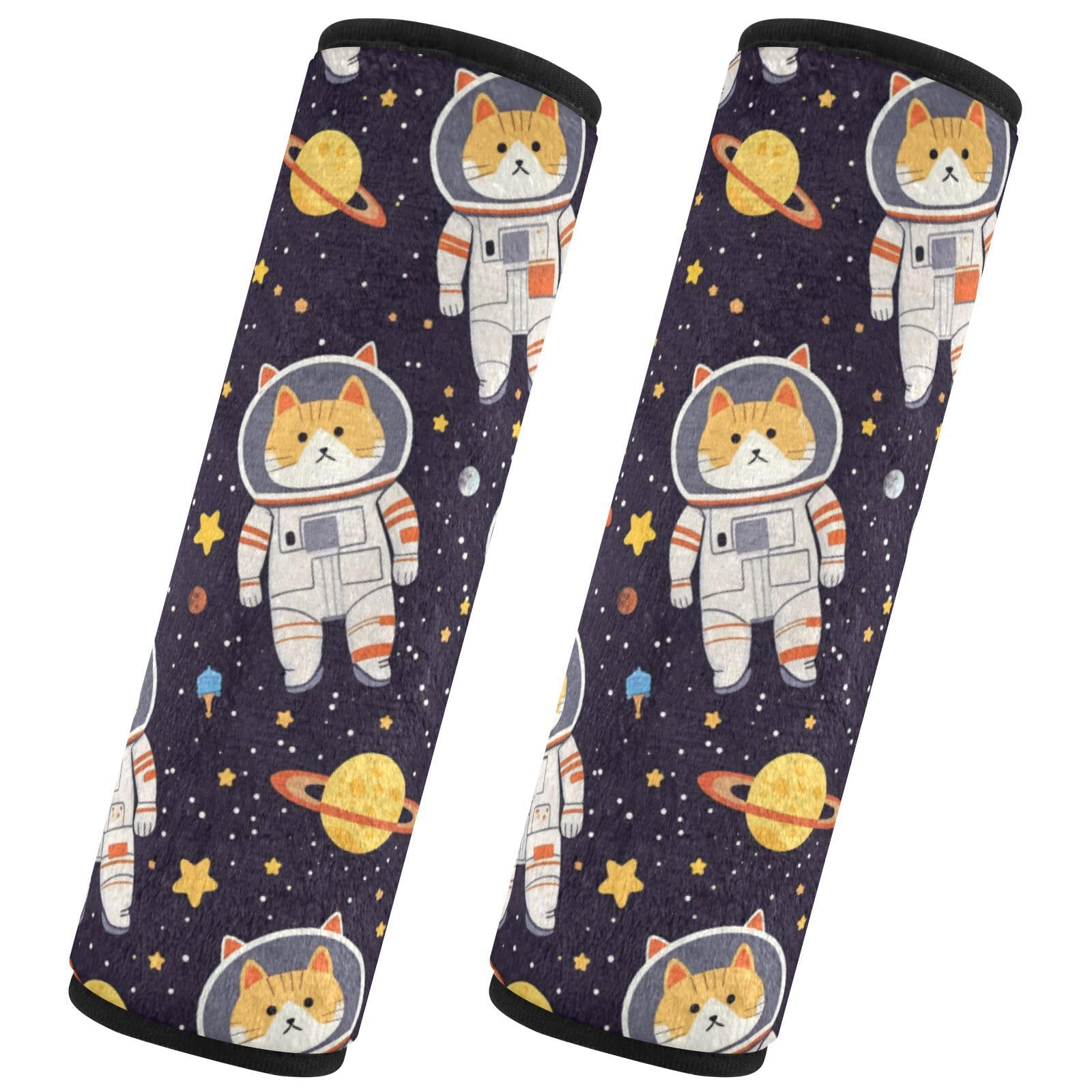 Seat Belt Covers 2 Pack Funny Cat Car Seat Strap Covers Super Soft Space Car Seat Neck Cover for Boys Girls Adults Babies S
