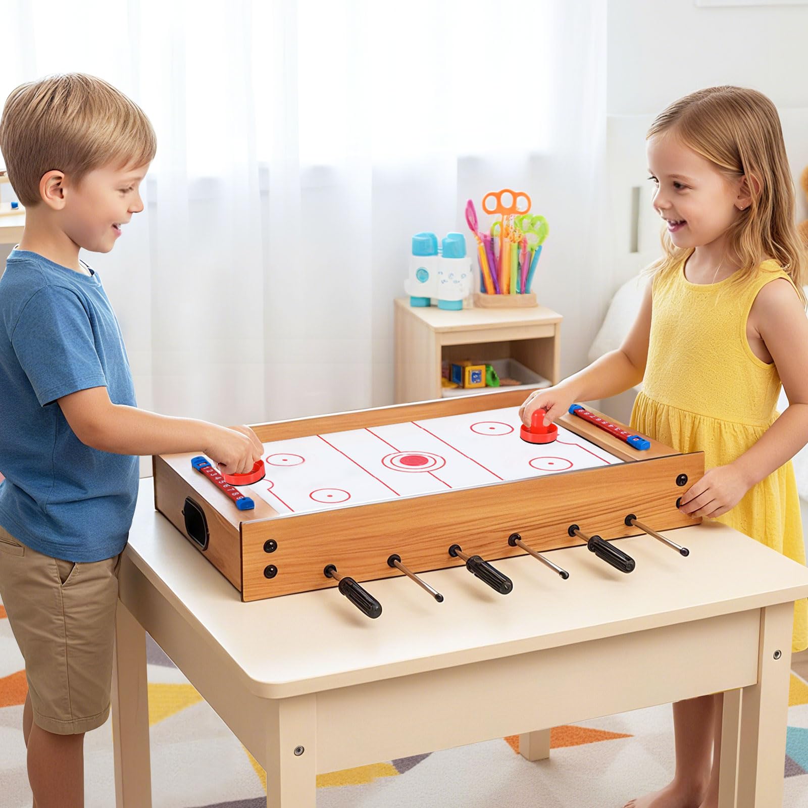 COSTWAY 2 in 1 Spieltisch, Multifunktionsspieltisch aus Holz, Multi-Spieltisch, Air Hockeytisch und Tischkicker, perfekt für Spielzimmer, Bars, Partys, für Erwachsene und Kinder