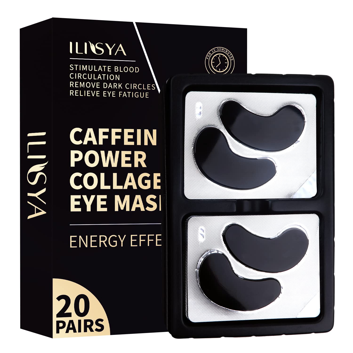 Cafeína debajo de los parches para los ojos Mascarilla de colágeno para los ojos para las ojeras Fatiga ocular Antiarrugas Antienvejecimiento Almohadillas para los ojos Mujeres Hombres-20 pares