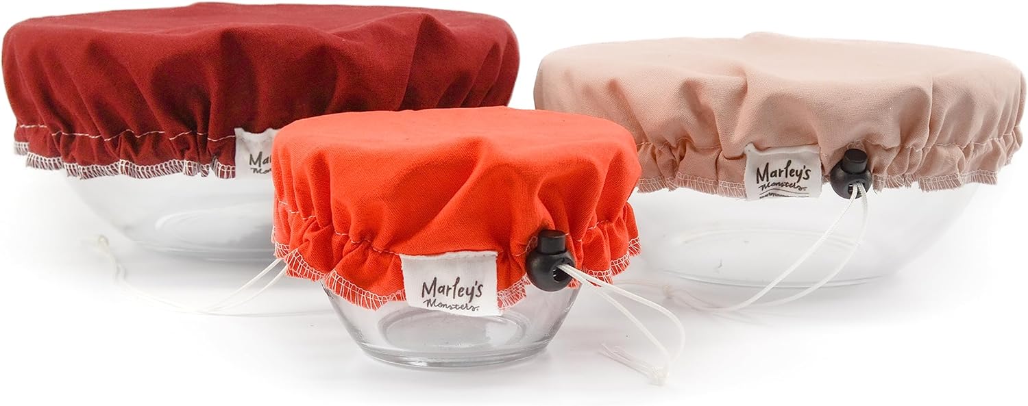 Marley's Monsters Linen Bowl Cover Bundle - Set of 3 - Washable and Reusable (Lava)