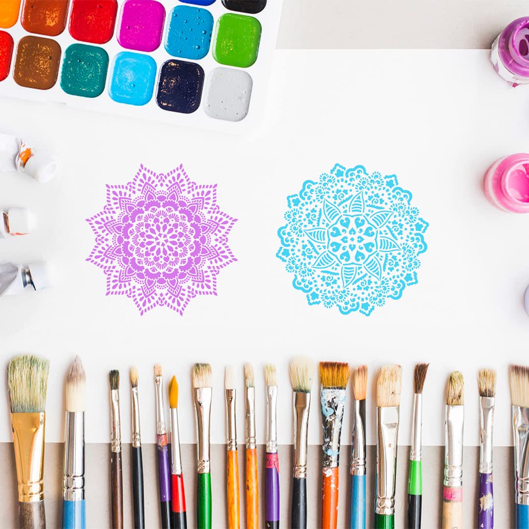 9 Pièces Grandes Mandala Pochoir Réutilisable Pochoirs de Peinture, Plastique Mandala Stencils Pochoir pour Planchers, Fenêtres, Meubles, Wall, Scrapbooking Décoration 30x30CM (Blanc)