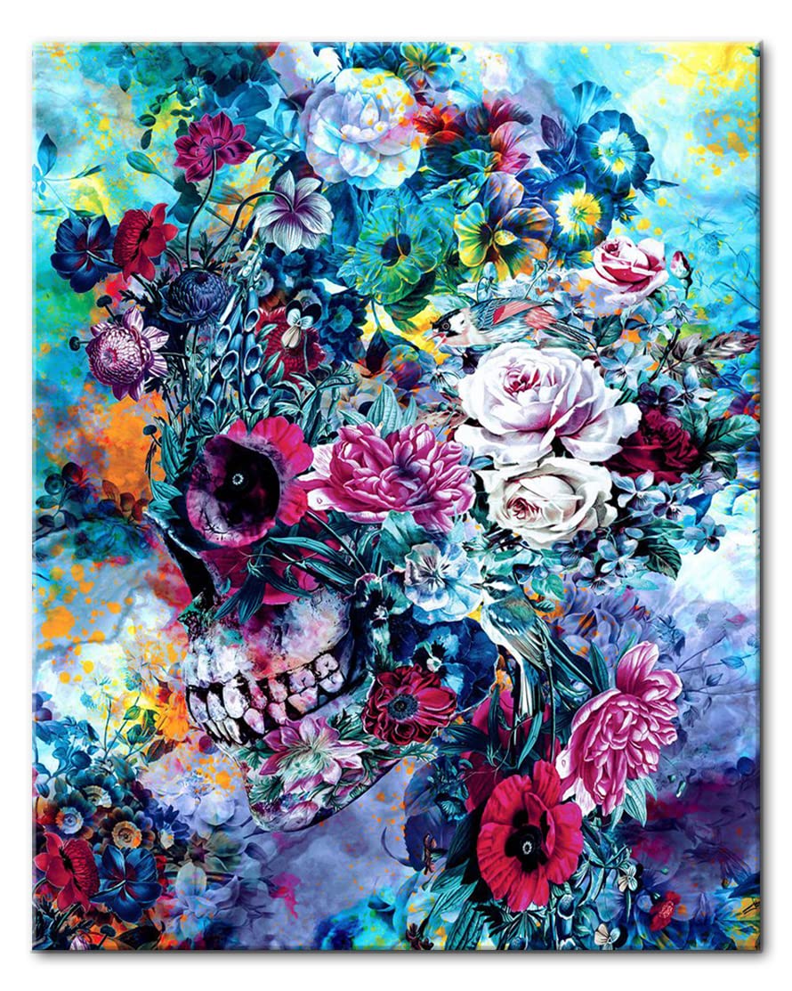 Shukqueen Malen Nach Zahlen Für Erwachsene – Blumenschädel, 40,6x50,8 Cm, Inkl. Pinsel & Farben