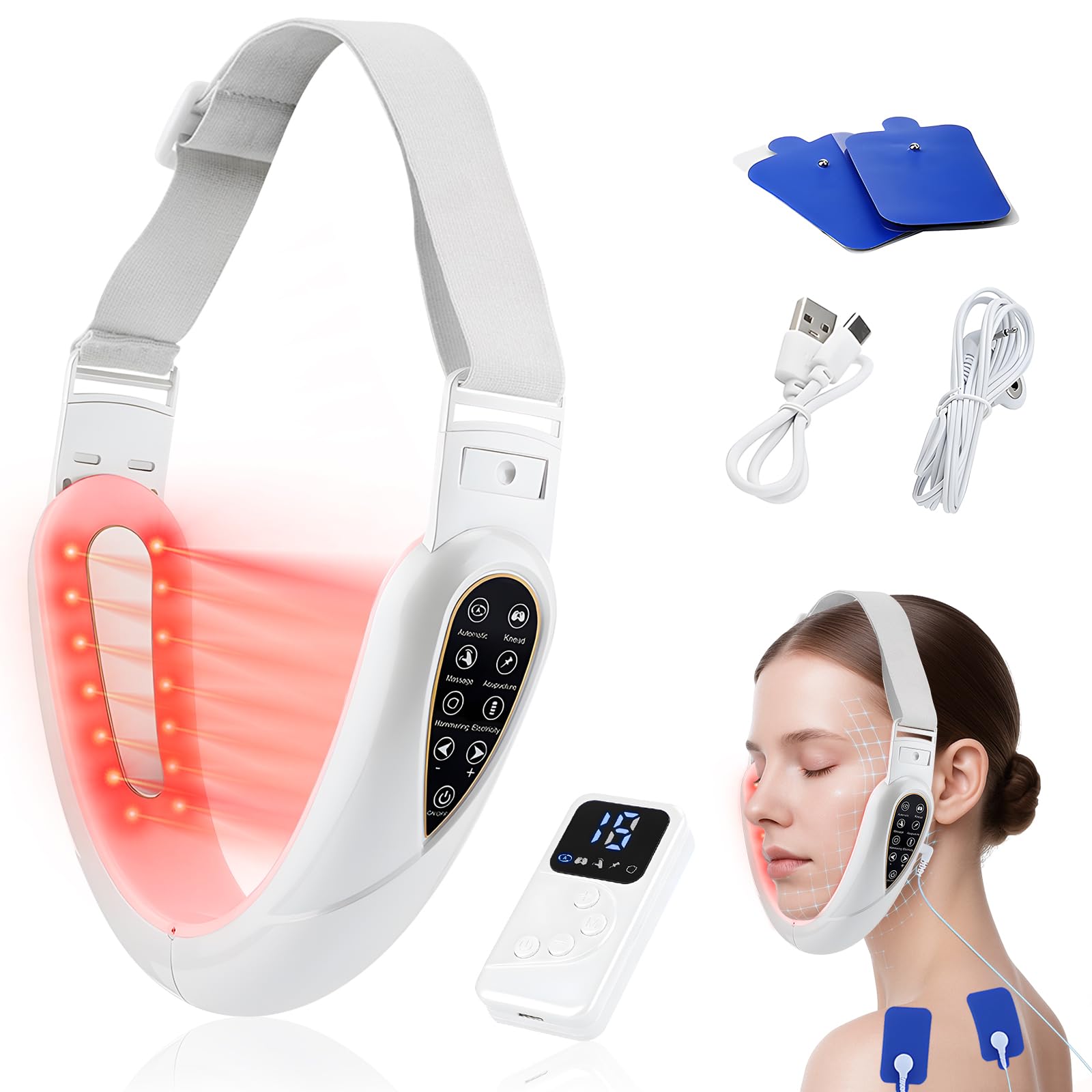 Elektrisches V-Face-Shaping-Massage, 5 Modi & 15 Intensitätsstufen, Gesichtsmassagegerät, entfernt Doppelkinn, schafft eine definierte Kieferlinie.
