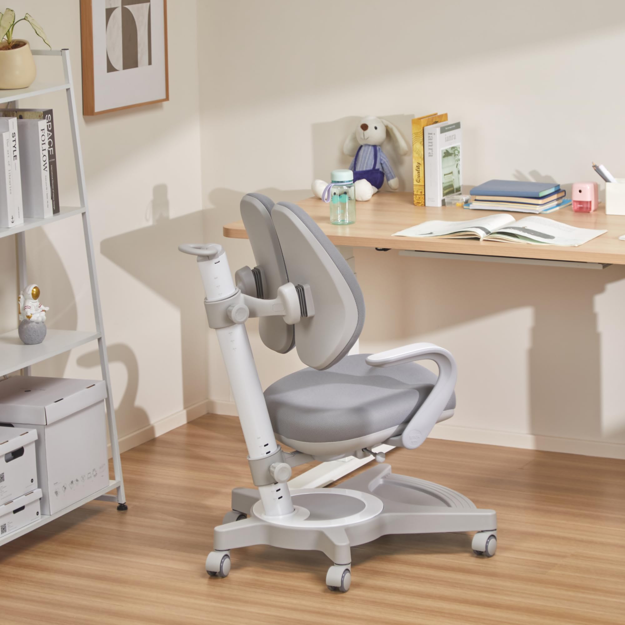 [en.casa] Kinderschreibtischstuhl Partille mit Rollen Kinder Drehstuhl höhenverstellbar Grau ergonomisch Kinderstuhl mitwachsend 99 x 55 x 76 cm