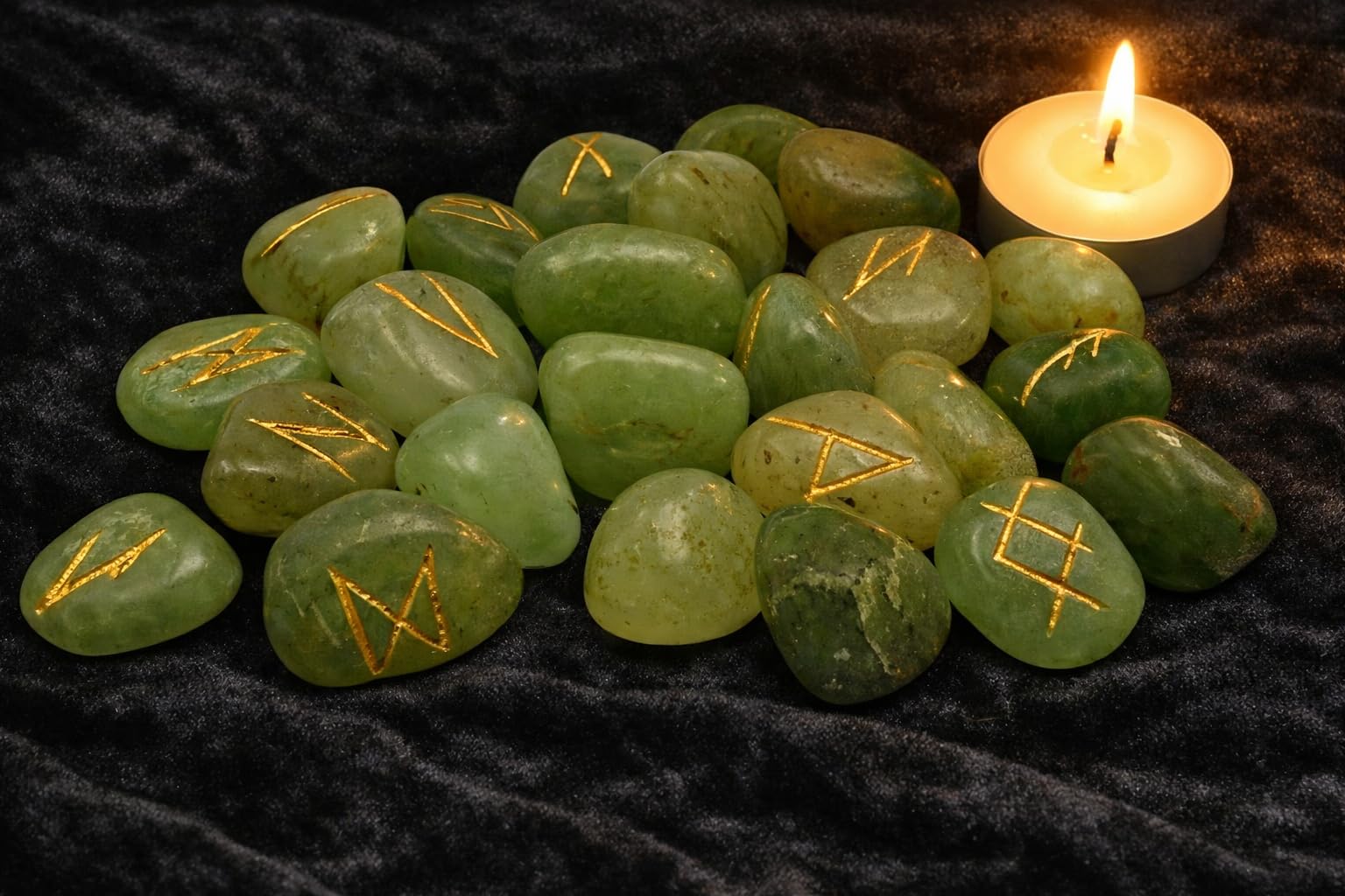 Whitewhale Green Aventurine Rune Stones Tumbled Engraved Lettering Crystal Set Healing Chakra Reiki