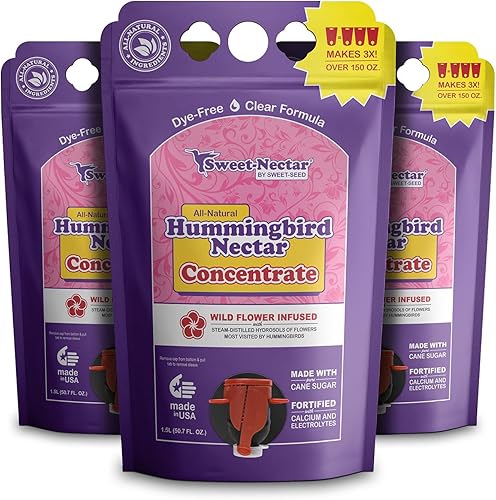 Paquete de 3 néctar de colibrí Sweet-Seed concentrado, hace 3 veces el volumen, 1.5 L (50.7 onzas), prolonga la vida útil del néctar para comederos