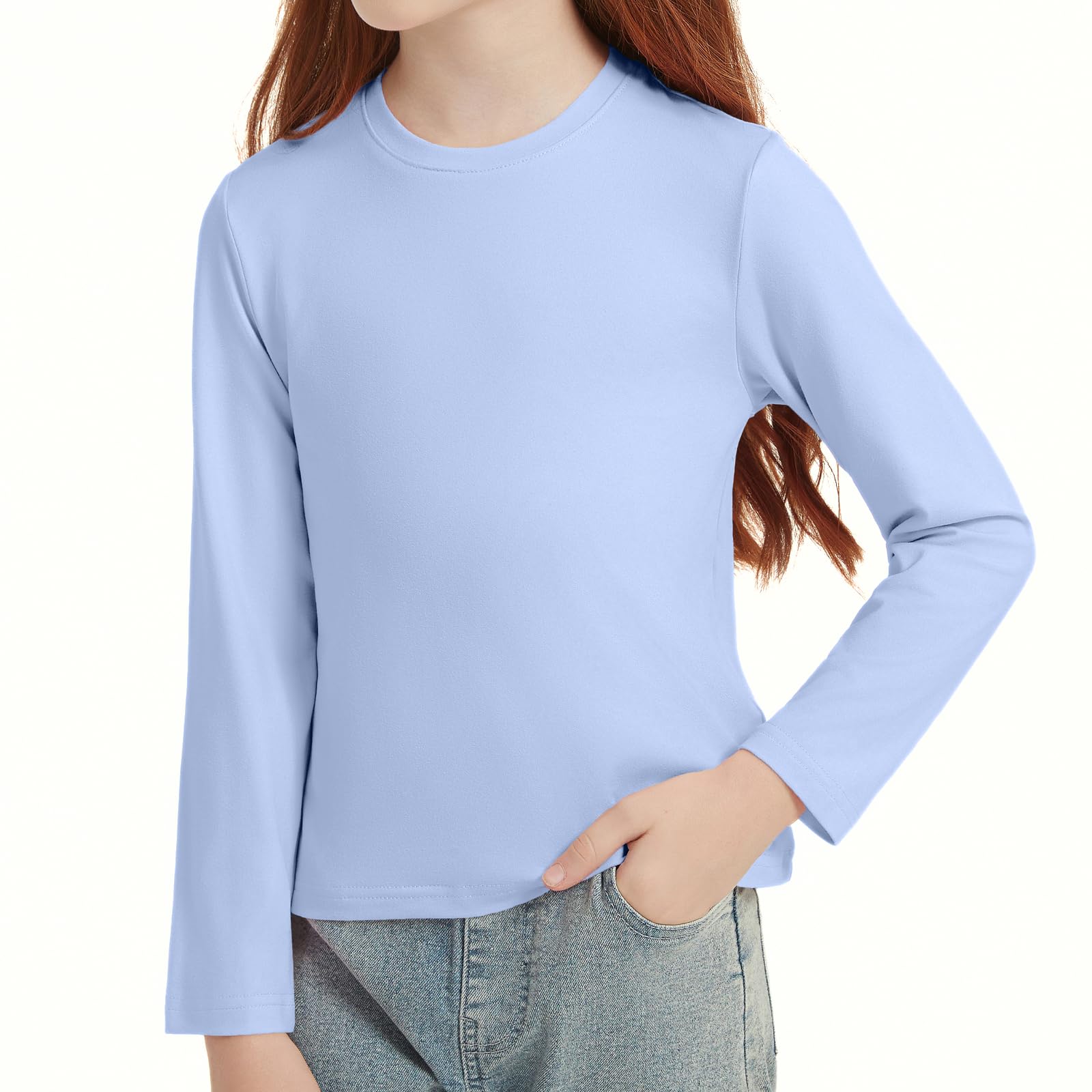 Maglietta da Ragazza, a Maniche Lunghe, T-Shirt Basica Morbida Oversize con Scollo Tondo, Tinta Unica e Comoda, per Abbigliamento Casual Bambini 4-14 Anni