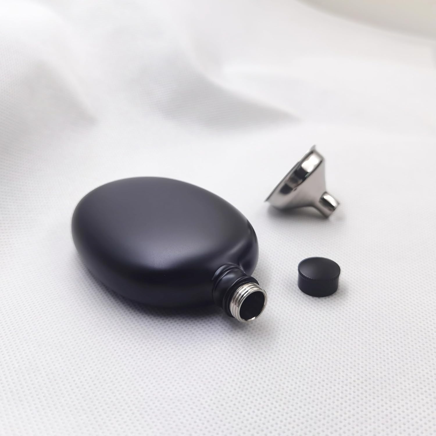 3oz Oval Black Painted Hip Flask with Funnel