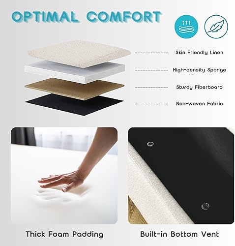 Miniatura 4 de Wunlerlant Banco de almacenamiento ovalado de 51.5 pulgadas, banco otomano tapizado de tela de lino con gran espacio de almacenamiento para sala de