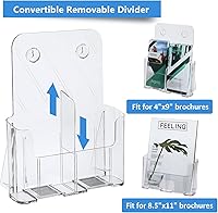 Vista 2 de Argvey Soporte acrílico para folletos de 8.5 x 11 pulgadas, paquete de 2 soportes transparentes para folletos con divisor extraíble para folleto
