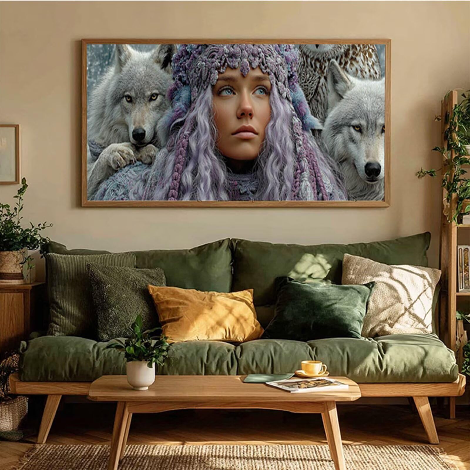 Wolf Dipingere con i Numeri Adulti, Donna Fai Da Te Dipingere con i Numeri, Paint by Numbers Kit con Pennelli e Vernice Acrilica, Hobby Creativi Adulti, Regalo, Decorazioni Parete, 160x70cm M-7717