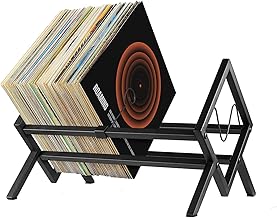 Vinyl Record Storage Stand – Metal LP Organizer Holds 80–100 Records, Durable Vinyl Storage Rack for Albums, CDs & Books, Modern Display Stand for Home Office Living Room (1)