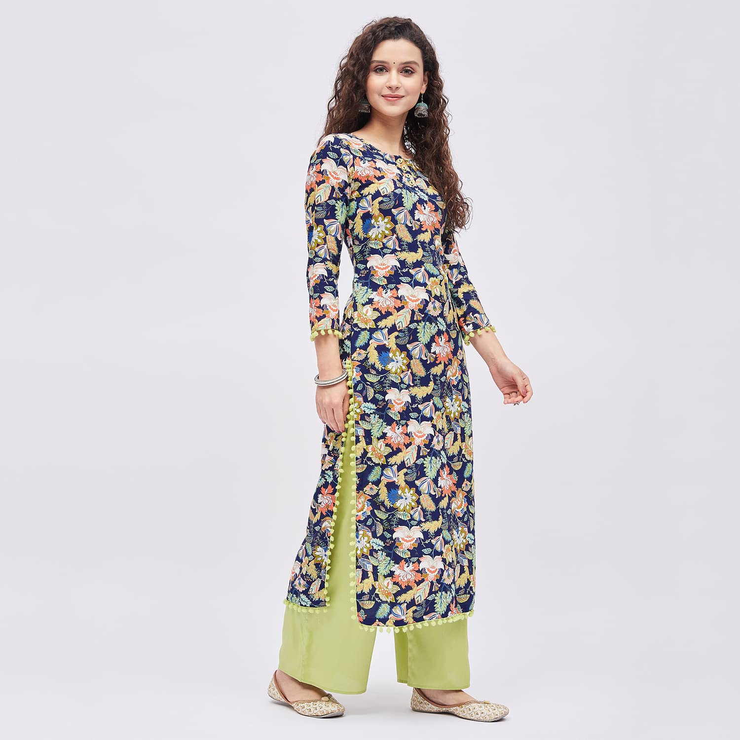 Tissu Women's Rayon Blue & Green Printed Kurta With Palazzo (Tis-635_Blue_S)