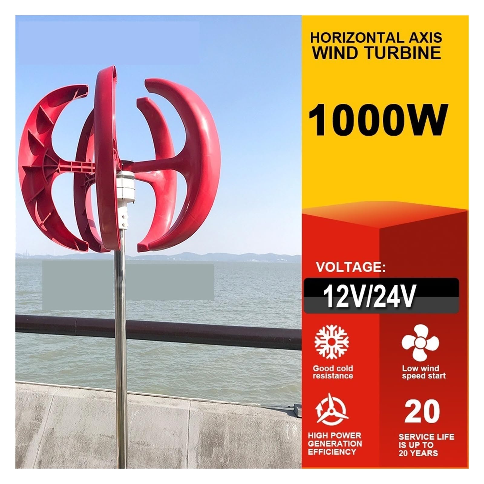 800W Vertikale Windturbine 12v 24V Achse Windgenerator Kleine Windmühle Freie Energie Mit MPPT Laderegler für Zuhause, Boot, Marine, Garten(White,Turbine Only,24V)