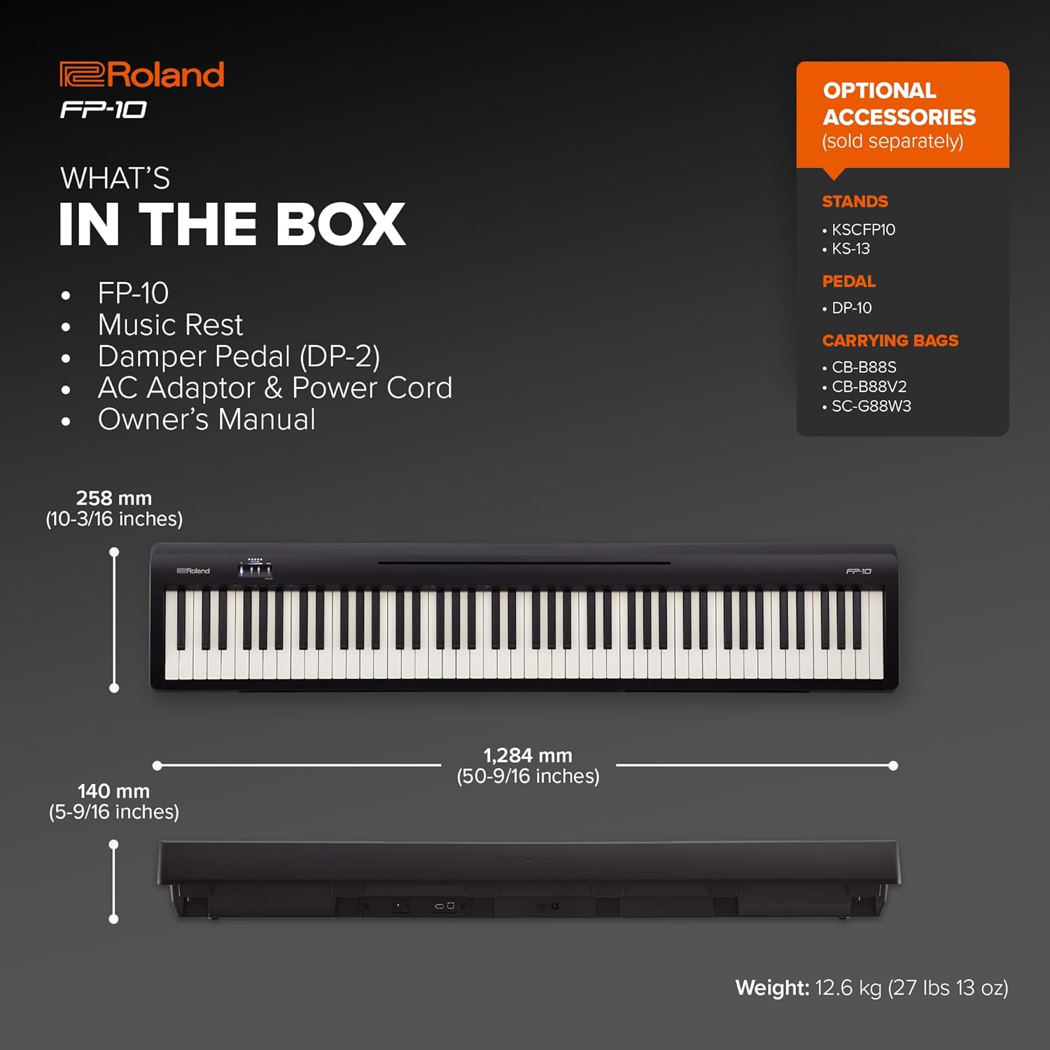 Roland FP-10 | Compact 88-Note Digital Piano | SuperNATURAL Piano Tones | Authentic Acoustic Feel Keyboard | Great for Beginners & Experienced Players | Bluetooth & MIDI Connectivity
