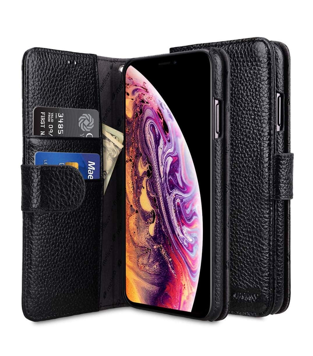 Melkco Wallet Book Series Lai Chee Pattern Premium Leather Case for Apple iPhone 11 Pro (5.8") - Wallet Book Type (Black LC)