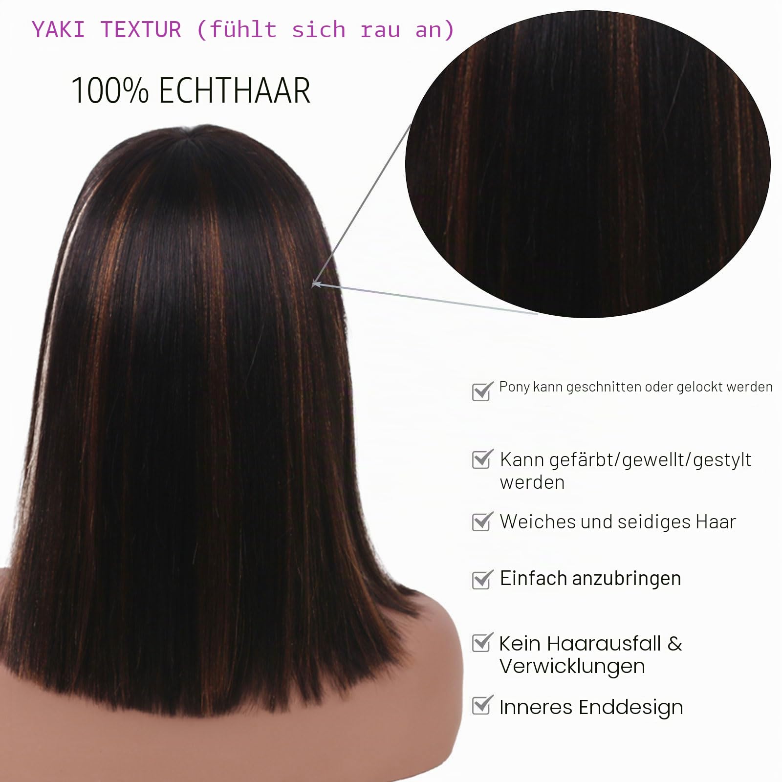 wig Perücke Ombre Kurze Bob Perücke mit Pony 38 cm YAKI Glattes Echthaar Klebefrei Ohne Spitzenfront Maschinengefertigt Für Frauen FS1B/30