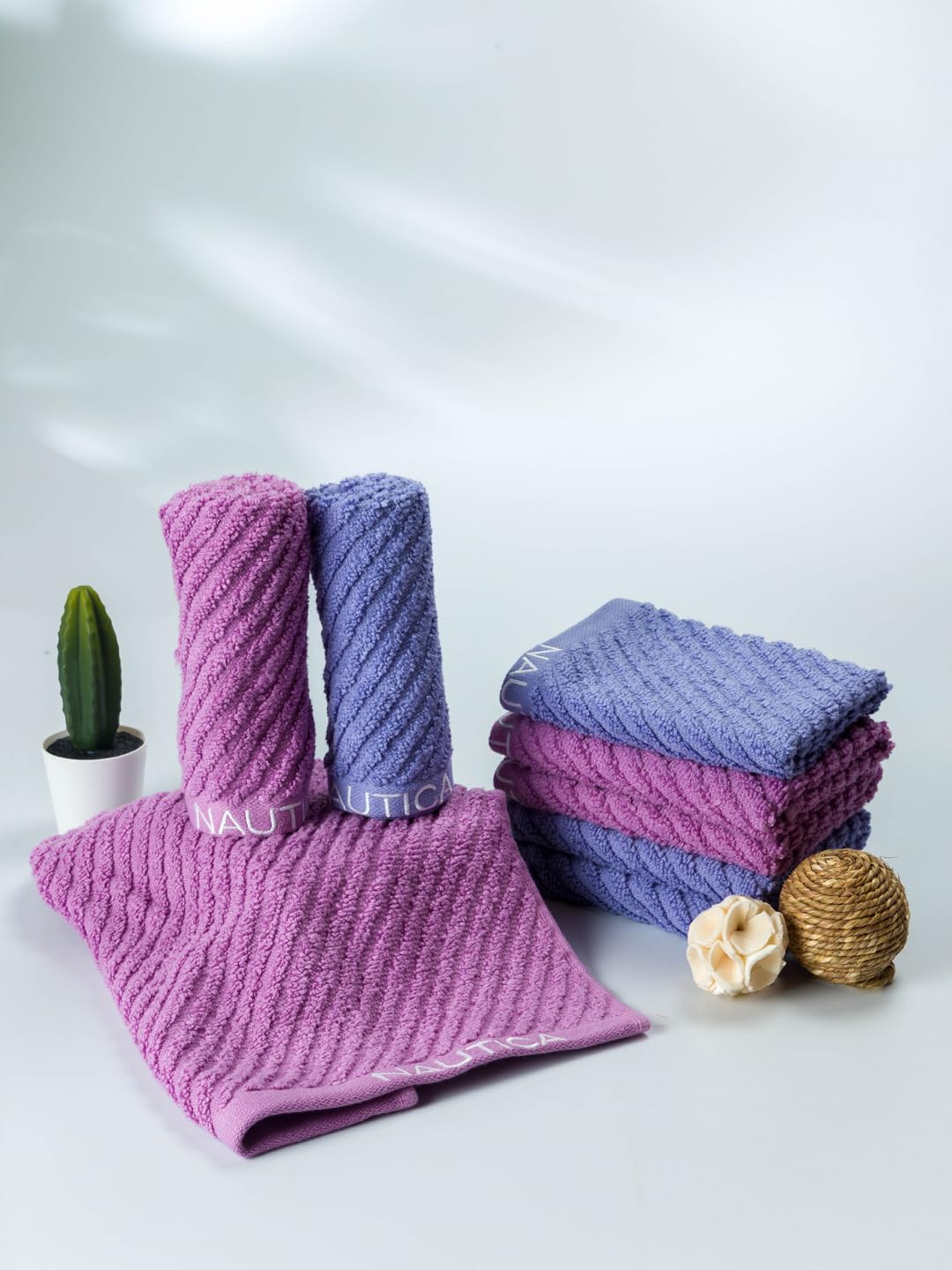 NAUTICA Fluffy Zero Twist 100% Cotton Towel -8pc Face Towel (Cross View) solid-lilac/grapemist-600 GSM-image-34