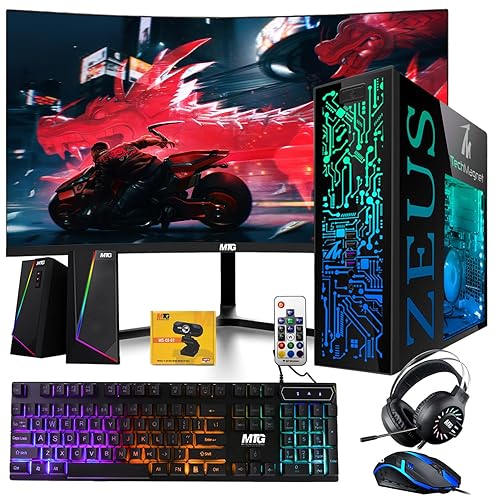 TechMagnet Gaming Desktop PC, Intel i5 6th Gen, Zeus Pro 6, RX 550, 16GB RAM, 1TB SSD, 24 Inch Curved Monitor, RGB Keyboard Mouse, Speaker, Headphone, Webcam, Windows 11 (Renewed) - 24 Inch - 1TB SSD