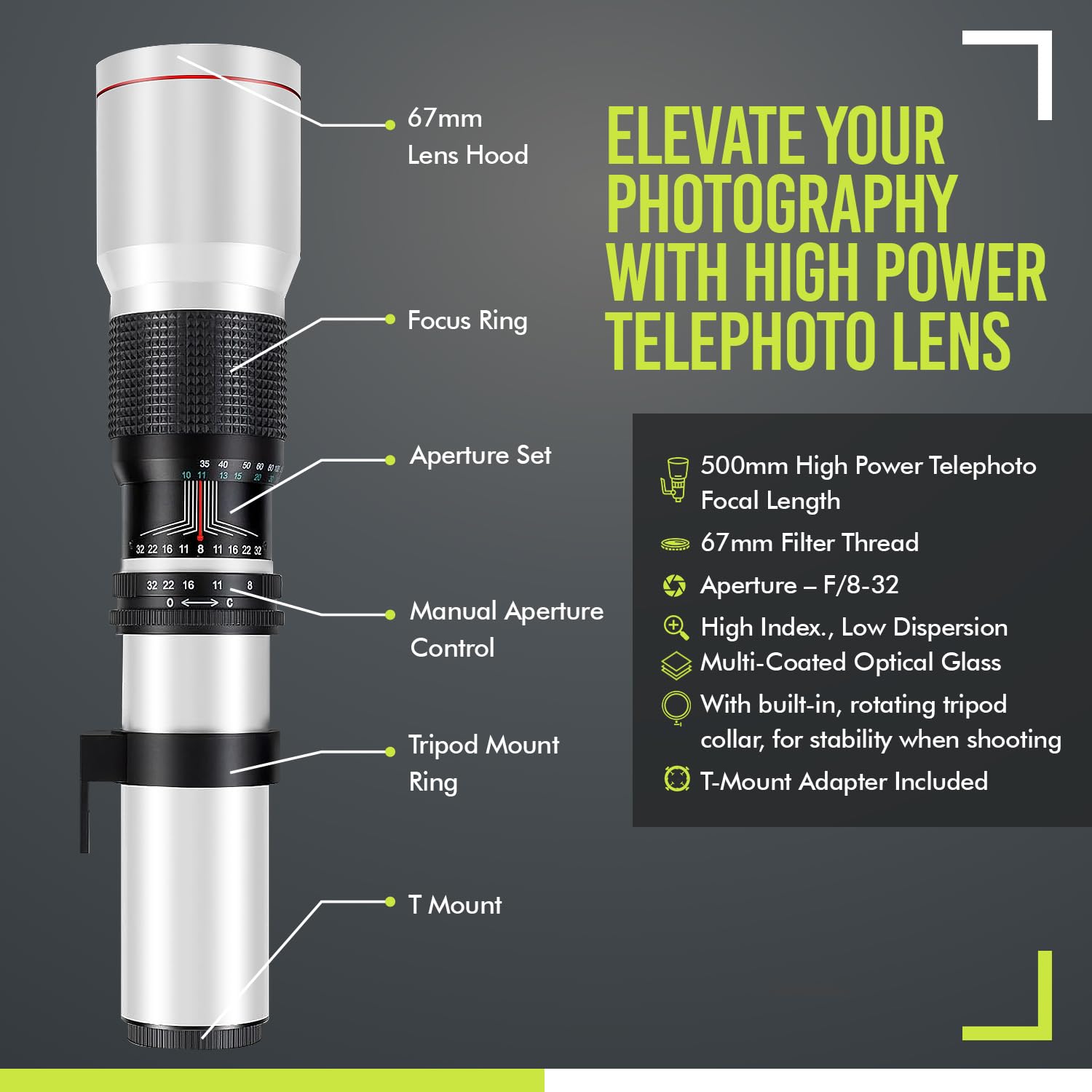 Amazon.co.jp: ハイパワー 500mm/1000mm f/8 手動望遠レンズ Canon EOS